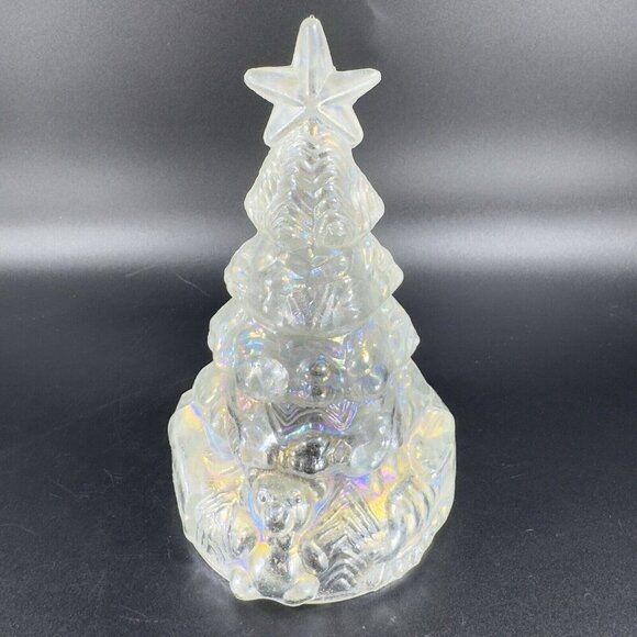 Vintage 1980s White Iridescent Glass Christmas Tree Hollow Figurine Decor VTG - Picture 1 of 12